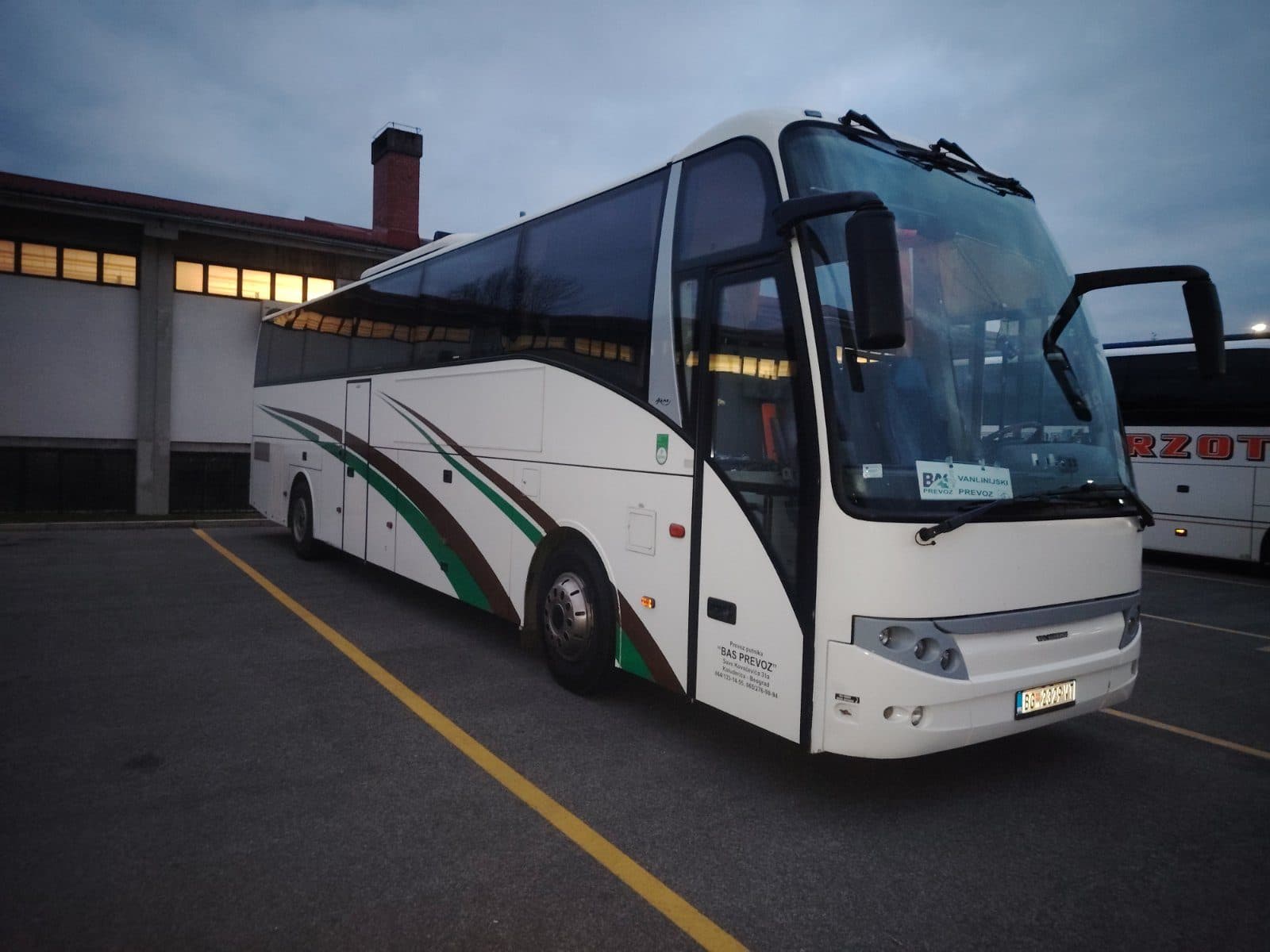 VDL Berkhof, white 53-seat BAS PREVOZ coach