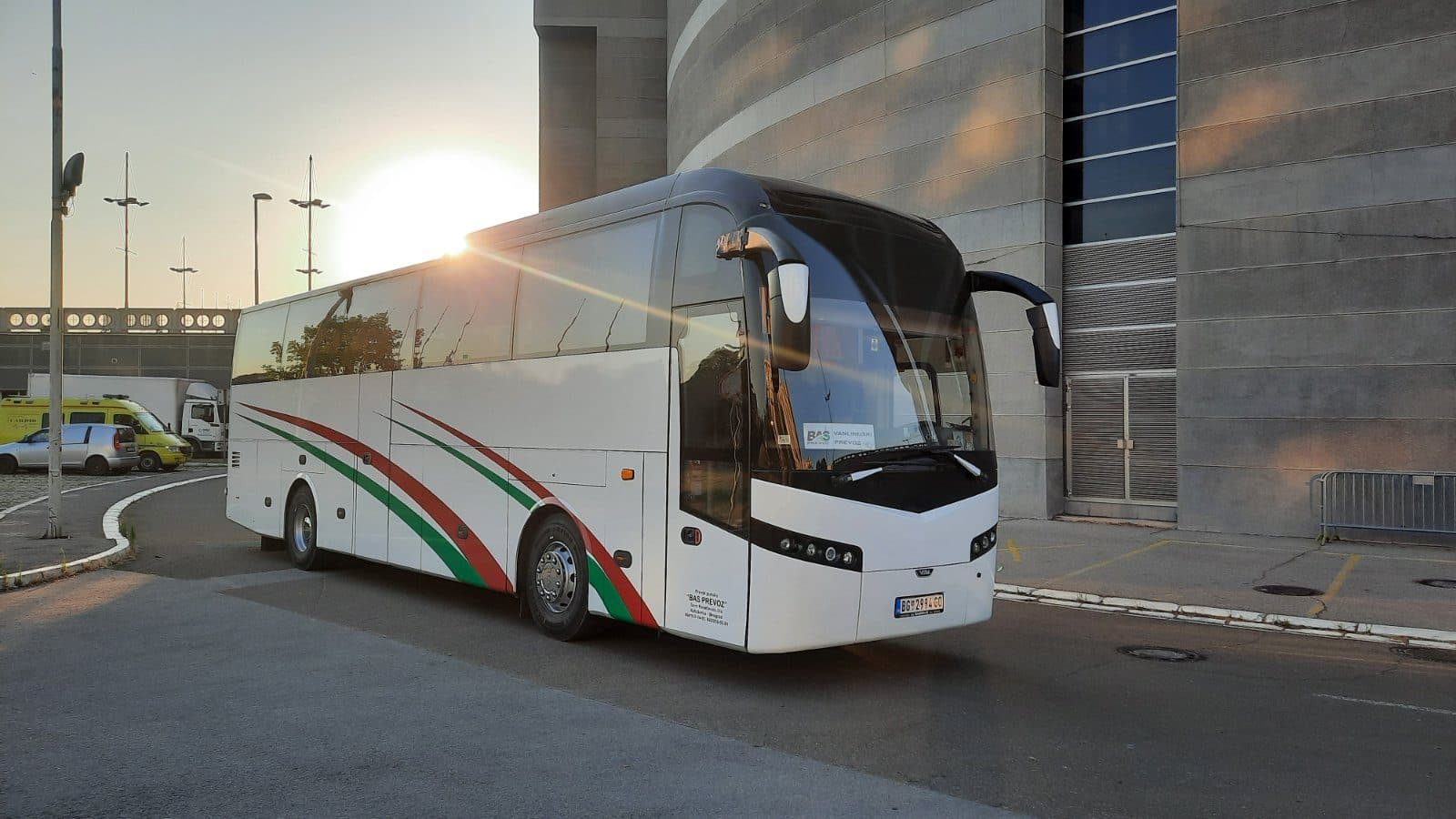 VDL Jonckheere, white 49-seat BAS PREVOZ coach